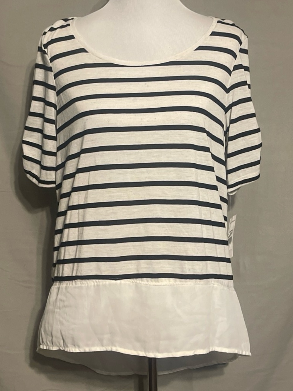 Hannah White and Navy Striped Short Sleeve Top